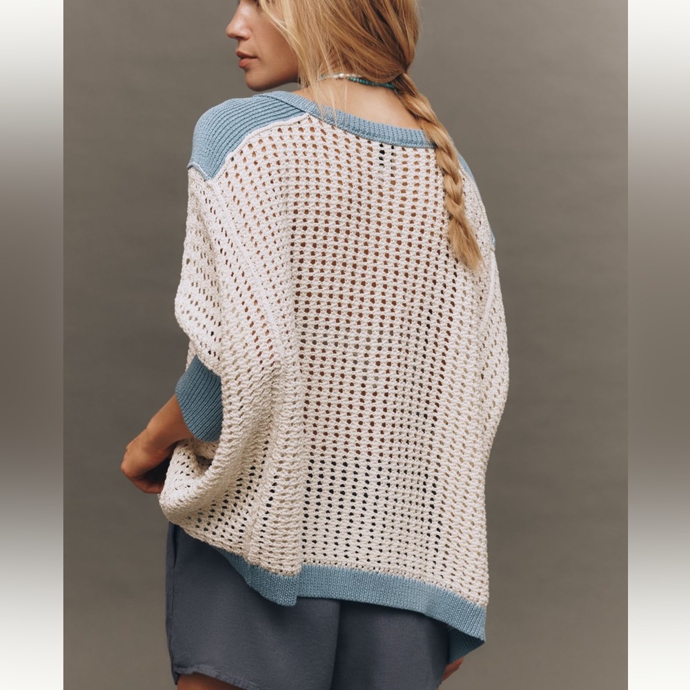 Anthropologie Maeve Keyhole Open-Stitch Sweater Large - Picture 4 of 15